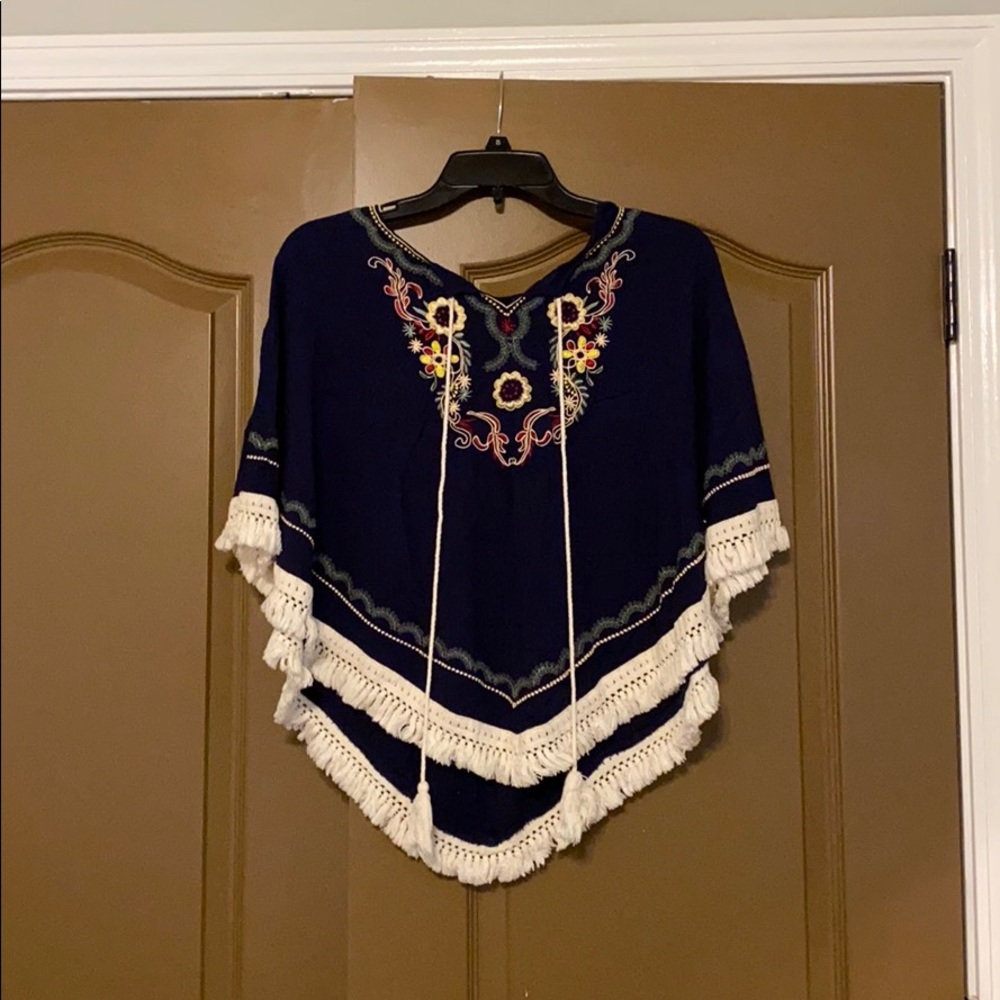 Blue floral poncho